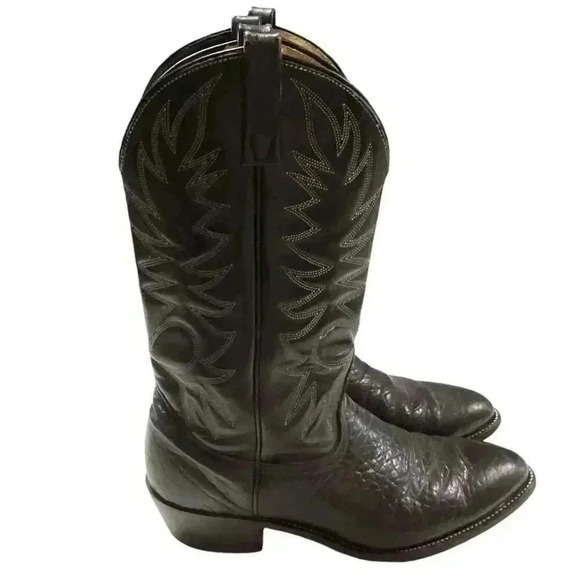 Custom Leather Western Cowboy Boots Men 10 D Black Embroidered Classic Vintage main image 12